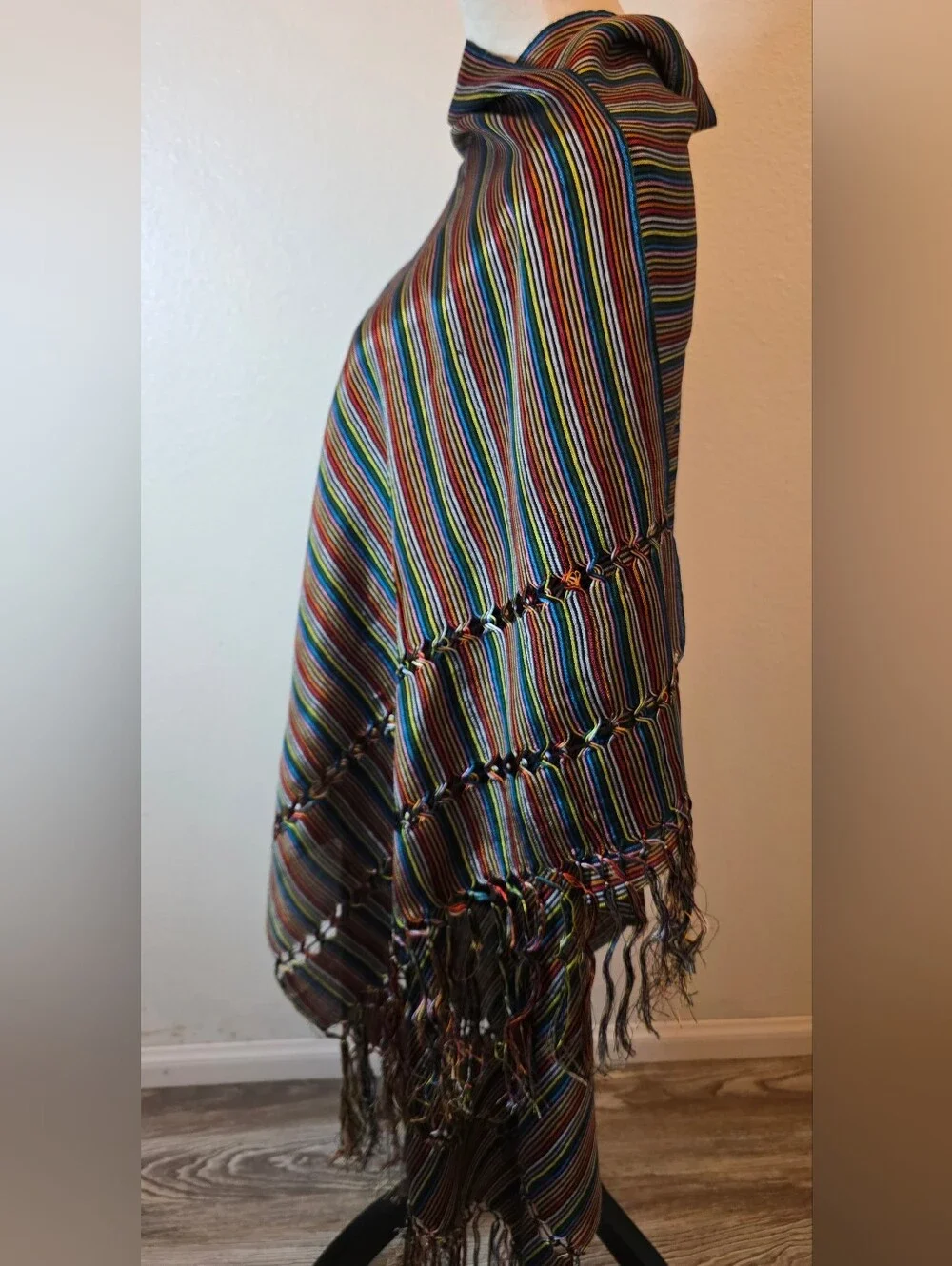 Women's Rebozo Multicolor Striped Shawl  Handmade Wrap  Scarf  (faux silk)